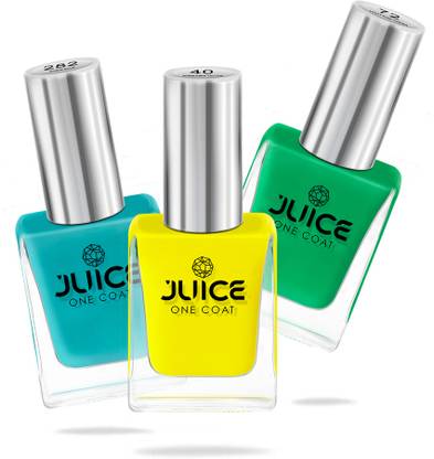 Juice Nail Paint Bumblebee Yellow - 40, Light Pine Green - 72, Robin Blue - 282
