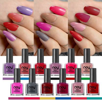 NOY Quick Dry Long Lasting Nail Polish Combo Offer Set of 12 Combo No-06 Violet,Brown,Nude,LightGrey,Pink,DarkWine,Nude,Orange,Pink,Red,CarrotPink,Maroon