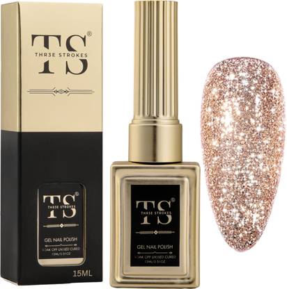 THR3E STROKES Gel Nail Polish UV | Long Lasting, High Gloss, Hema-Free for Nail Art | 73 - Glitter Bronze (UV Lamp Needed)