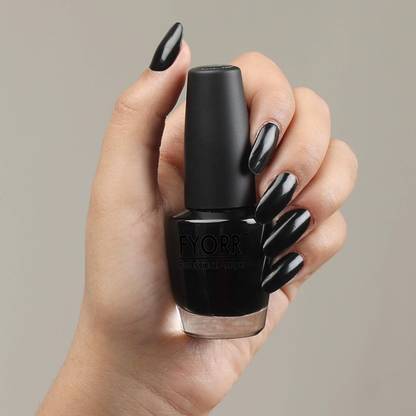 FYORR Jet Black Nail Polish Long Lasting Smooth Finish Enamel (15ml) (Midnight Black)