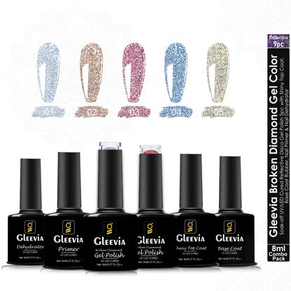 Gleevia Disco Reflective Glitter UV Gel Polish UV/LED Cured 8ml/each (9pc Combo) Multicolor