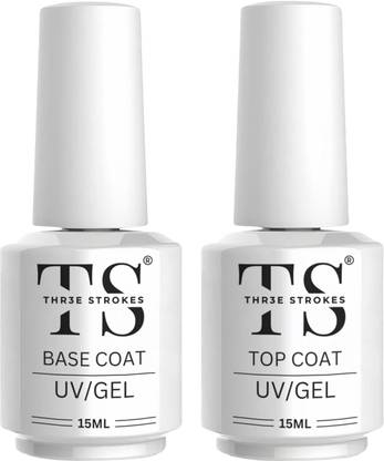 THR3E STROKES No Wipe Gel Top Coat and Base Coat Shine Finish and Long Lasting UV Gel Nail Art Clear