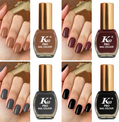 K10 Nail Polish, Long Lasting, Quick Dry Combo Chocolate, Brown, Gray, Black