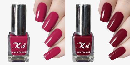 K10 Long Stay High Glossy Matte Finish Nail paint combo set(12ML Each) Burgundy,Darkred