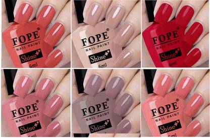 FOPE Long Shine Glossy Nail polish set-4-15Carrot Pink,Nude Grey,Peach, Neon Peach,Nude,Red,Carrot Pink,Nude Grey,Peach