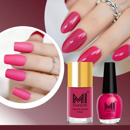MI FASHION Glow and Go A Shiny and Matte Nail Polish Set Moon Magenta,Magenta