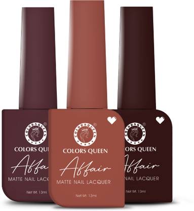 COLORS QUEEN Affair Matte Nail Polish Set of 3, Quick Drying, Long Lasting Nail Paint Kit Mulberry Maven, Burnt Maroon, Rose Wood