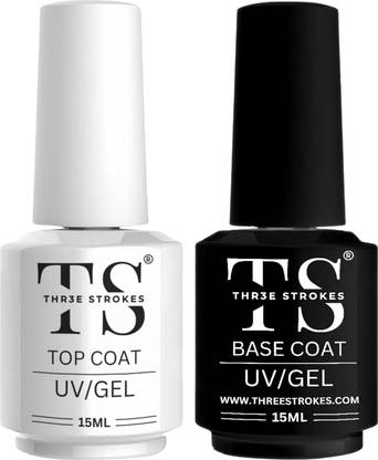 THR3E STROKES Top Coat and Base Coat No Wipe Gel Shine Finish and Long Lasting UV Gel Nail Art Clear