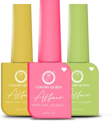 COLORS QUEEN Affair Matte Nail Polish Set of 3, Quick Drying, Long Lasting Nail Paint Kit Ne-own, Mustard Yellow, Pale Olive