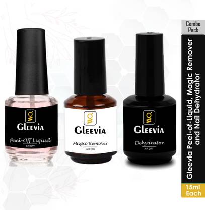 Gleevia Combo Pack of Nail Dehydrator, Peel-Of-Liquid & Gel Polish Remover 15ml/each Transparent