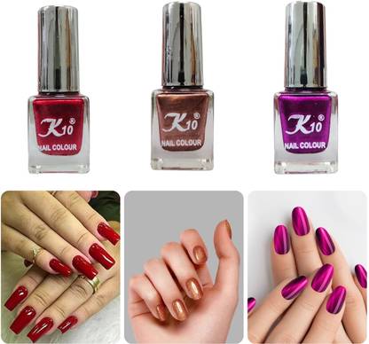 K10 Metallic finish nail Polish combo pack Dark Red,Dark Pink,Coffee