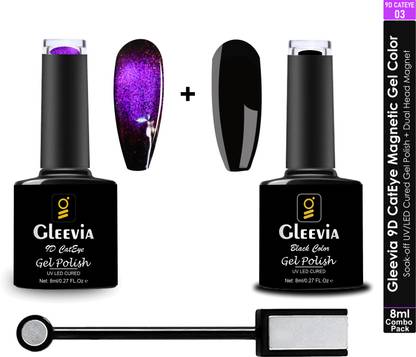Gleevia 9D CatEye UV Gel Polish | Magnetic Gel 9D03 with Black Gel & Magnet 8ml Combo Color: Warm Purple