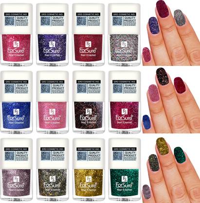 ForSure High Shine Glitter Nail Polish Combo Set for Girls 5ml Each With free Nail Wipes Multicolor