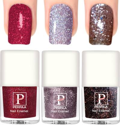 Perpaa Glitter Light Reflective Nail Polish Sparkly Gel Enamel ,C 42(5ml each) Lavender,Brown,Red