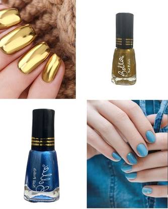 टेम्पर Quick dry Long lasting Nail Paint combo सुनहरा, नीला