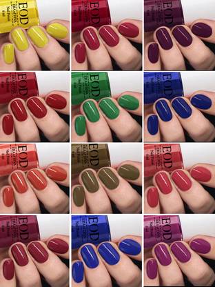 EOD New High Shine Gloss Nail Polish Lacquer Paint Combo Set of 12 Pcs 6ml each Yellow, Green, Blue, Magenta, Navy Blue, Plum, Orange, Pink, Red etc