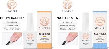 Adoere 2 Pcs Prof. Nail Prep Dehydrator Air Dry No Acid Primer UV Gel Nail Polish AD PRIMER & DEHYDRATOR