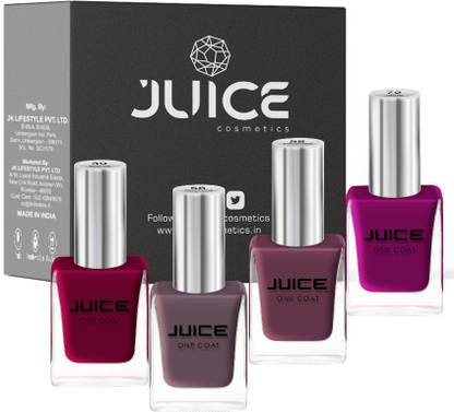 Juice ONE COAT NAIL PAINT COMBO LONG LASTING 11ML EACH PACK OF 4 RETRO RED - 39, WALNUT WOOD - 56, DARK SPRESSO - 58, CARNIVAL HANGOVER - 72