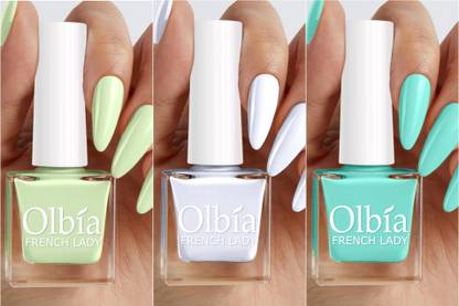 Olbia Nail Polish Combo | Long Wear, Quick Dry Nail Paint (Vibe Different) Mint, White, Sea Green