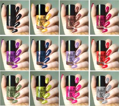 Fashion Bar Quick Dry Long Lasting Nail Paint Combo Offer Set of 12 (THY) Multicolor