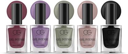 OG BEAUTY Gel Intense Nail Paint Set of 5 | Vegan, Quick-Dry Formula | 10ml Each Multicolor