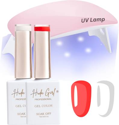 HUDA CRUSH Red And White UV Gel Nail Polish Kit with UV Light for Nails Super Gloss Finish RED, WHITE