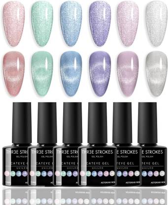 THR3E STROKES UV Gel Nail Polish Set Magnetic Gel Polish Pastel Colors Cat Eye Gel Polish Kit Asteroid N54