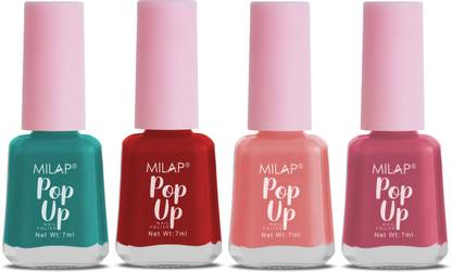 MILAP Pop Up Nail Polish Combo Pack of 4 Highly Pigmented, Quick Drying 7ml Each 14, 25, 91, 93