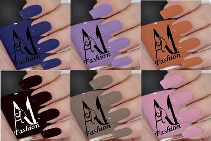 A1Fashion HD Shine Nail Lacquer long-lasting stay Nail Polish Combo Set CERULEAN BLUE, IRIS PURPLE, HALLOWEEN, BLACK, COFFEE, NEON PINK