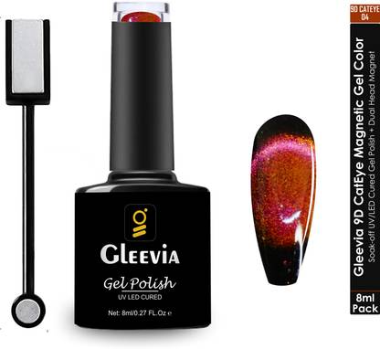 Gleevia 9D Cat Eye Nail Polish- Magnetic UV Gel Color 8ml with Magnet Combo Pack 9D04 Color: Cocoa Brown