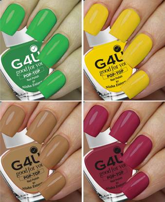 G4U Quick Dry Pop Color Nail Paints (Pack of 4 Pcs)14M2024A6 Green-yellow-Nude-Brown