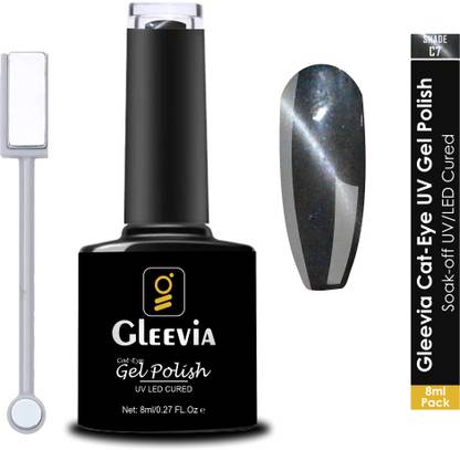 Gleevia Cat-Eye UV Gel Nail Polish| Magnetic Gel Polish 8ml with Dual-Head Magnet C7 Shade Code: C7- Dark Grey