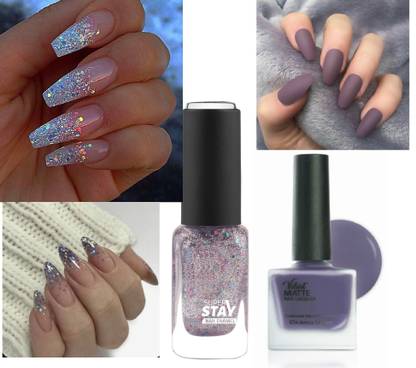 MYEONG MATTE FINISH & GLITTER GEL NAIL PAINT FOR PARTY WEAR LOOK GLITTER NAIL PAINT, PURPLE