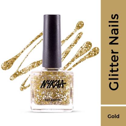 NYKAA Star Studded Glitter Coat Nail Polish Golden Ticket 226 (9ml) Golden