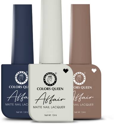 COLORS QUEEN Affair Matte Nail Polish Set of 3, Quick Drying, Long Lasting Nail Paint Kit Moon Mist, Midnight Magnet, Nut Pudding