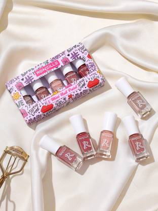 RONZILLE Mini Nail Kit I Quick Dry and Glossy I Nail Polish 5 in 1 ( Combo, Set of 5 ) Nude Edition