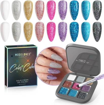 MODELONES Sparkle Party 9 Shades Palette Solid Cream UV Gel Polish Color Cube Nail Polish MOB-B101080007A