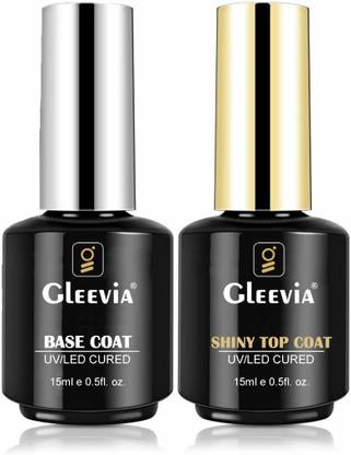 Gleevia No-Wipe Top Coat Glossy & Base Coat 15ml Combo Pack for Home & Nail Art Salon Clear