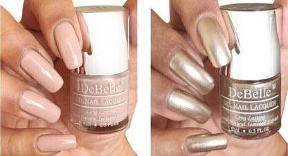 DeBelle Nail Polish combo gifts set of 2 Peony Blossom(Nude), Chrome Beige(Metallic Beige)