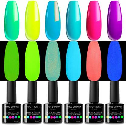 THR3E STROKES UV Gel Nail Polish Set Neon Glow Colors Glow in the Dark Gel Polish Kit 7.5ml NeonGD 76