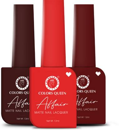 COLORS QUEEN Affair Matte Nail Polish Set of 3, Quick Drying, Long Lasting Nail Paint Kit Flamingo, Dark Seinna, Red Carpet