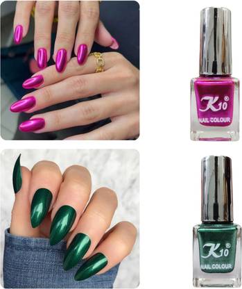 K10 Metallic Nail Polish Combo Multicolor (12ML Each) Green,Pink