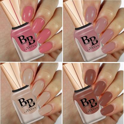 BB LOOKS BEAUTY High Pigment Shine Like Stars, Glossy Finish, Pack of 4 Nail Polish Brown Brisket, Rose Rush, Salmon Pink, Warm Beige
