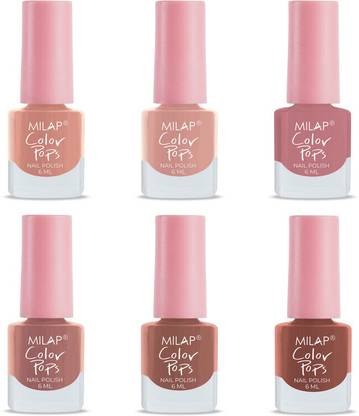MILAP Color Pops Nail Paint Combo 6 pc Higly Pigmented,Quick Drying & Long Lasting 6ml 76, 51, 83, 29, 24, 25