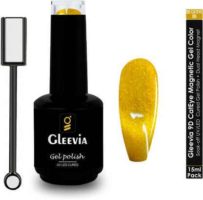 Gleevia 9D Cat Eye Nail Polish- Magnetic UV Gel Color 15ml with Magnet Combo Pack 9D09 Color: Orange Yellow