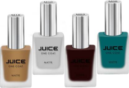 Juice ONE COAT NAIL PAINT COMBO LONG LASTING 11ML EACH PACK OF 4 COMBO BORGONHA - M03, BRIGHT AQUA - M06, ICE GREY - M10, DIJON GOLD - M15
