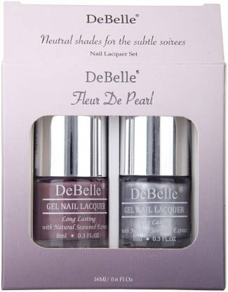 DeBelle Nail Lacquer set Flue De Pearl gift pack of 2  Majestique Mauve, Chrome Silver