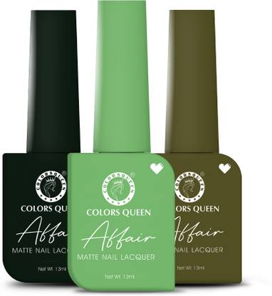 COLORS QUEEN Affair Matte Nail Polish Set of 3, Quick Drying, Long Lasting Nail Paint Kit Jungle Green, Grashopper Green, Cameogreen