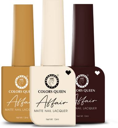 COLORS QUEEN Affair Matte Nail Polish Set of 3, Quick Drying, Long Lasting Nail Paint Kit Old Pearls, Muddy Water, Burnt Maroon