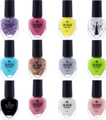 Juice #SHINE High Gloss, Gel Effect, 80% more pigmented Nail Polish Combo (C-02_12PC) 102,111,251,40,72,282,S18,S26,S28,49,50,TOP COAT